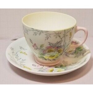 Old Royal England Bone China Tea Cup Saucer Green Pastels Yellow Pink Flowers